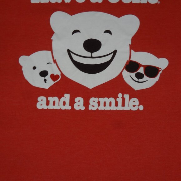 COCA COLA COKE POLAR BEARS HAVE A COKE & A SMILE RED L/XL WOMENS SLEEPSHIRT L235 - Picture 2 of 3